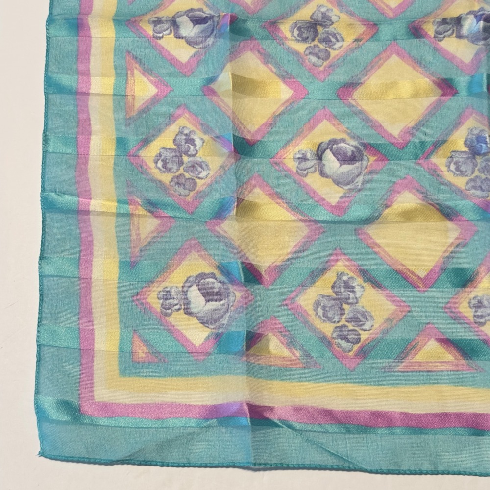 Jaclyn Smith Vintage Made in Italy Turquoise Floral Diamond Square Scarf 90s - Picture 5 of 7